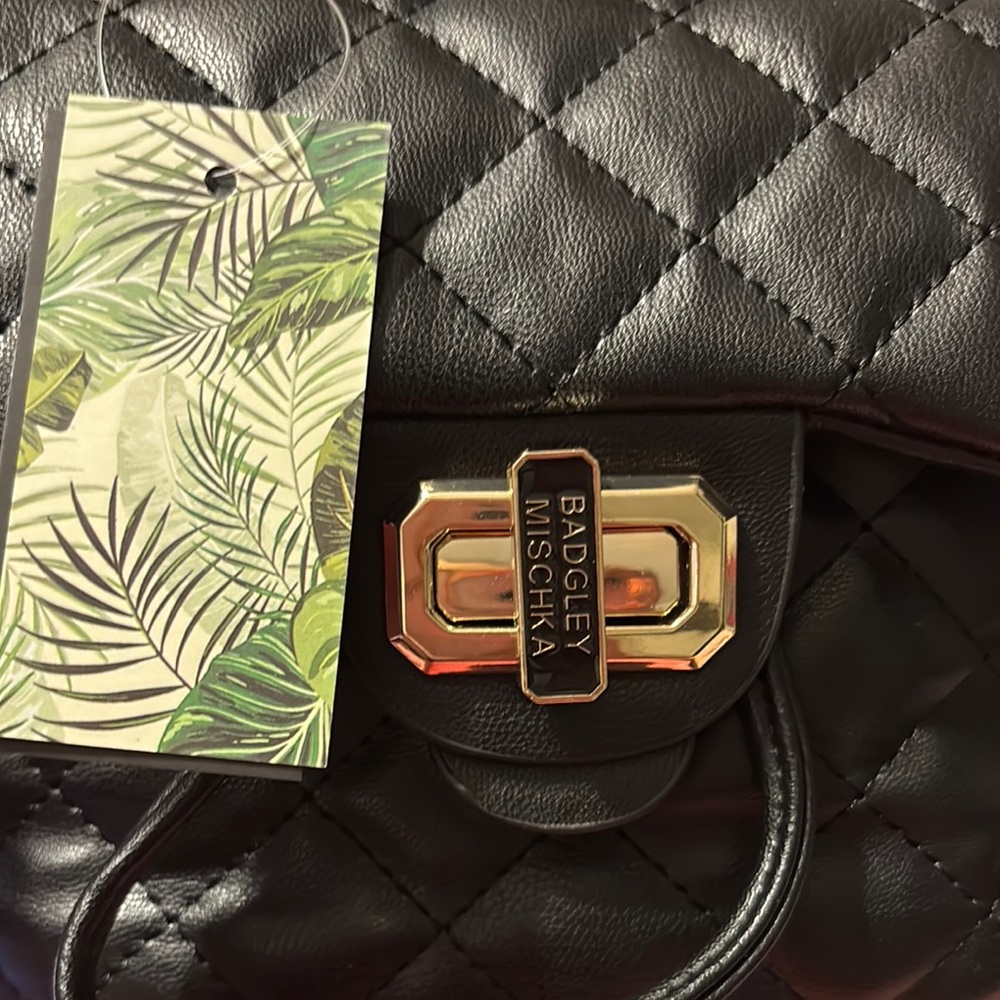 Badgley Mischka Black Quilted Backpack with Gold Accents - Picture 5 of 5